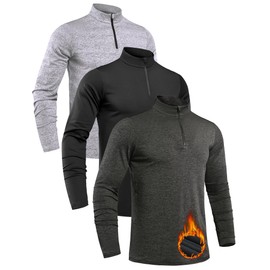 OYGSieg 3 Pack Men's Quarter Zip Pullover Thermal Fleece Lined Sweatshirts Long Sleeve 1/4 Half Zip Tops M