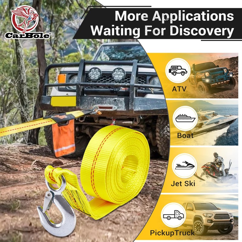 CarBole Trailer Winch Strap with Hook 2" x 20' Breaking