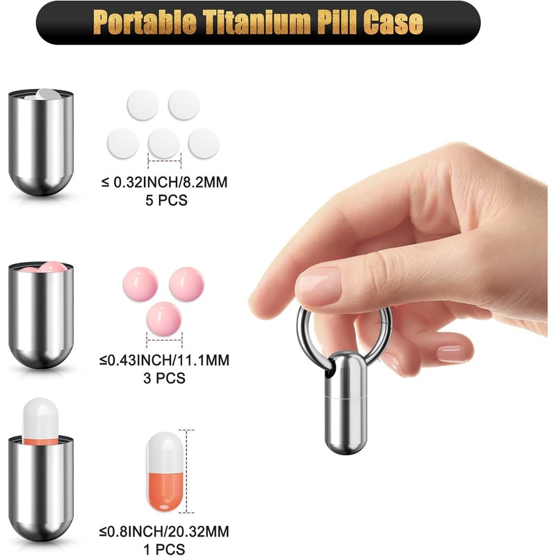 2-Be-Best Mini Pill Holder with Keychain, Titanium Alloy Pill Container