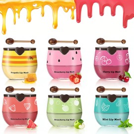 Bálsamo labial de abeja, 6 piezas, pote de miel, máscara de labios para pasar la noche con propóleos, bálsamo hidratante