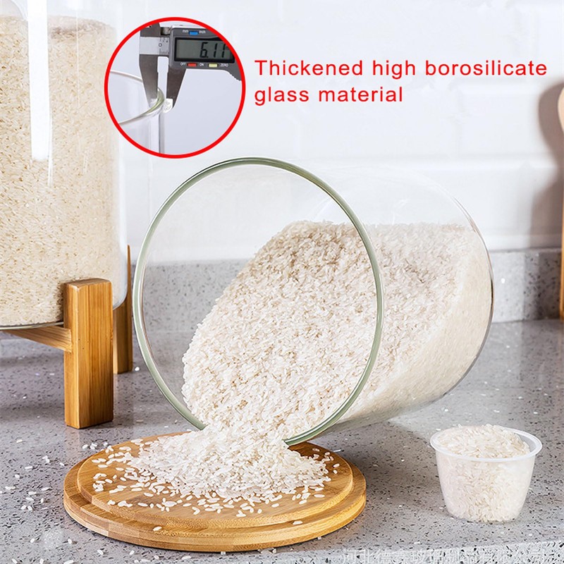 SCENEN Glass Rice Dispenser 5L, Cereal Dispenser Countertop, Grain Dispenser/Food