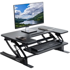 VIVO 32 inch Height Adjustable Stand Up Desk Converter, V Series, Quick Sit to Stand Tabletop Dual Monitor Riser Workstation, Black, DESK-V000VS