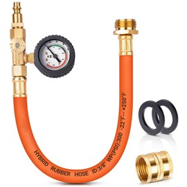 Brass RV Winterizing Kit, 17'' Sprinkler Winterization Kit with Pressure Gauge & Air Compressor Quick Plug & Shut Off Valve, Water Line Blow Out Fitting Adapter for Camper, Boat, Travel Trailer