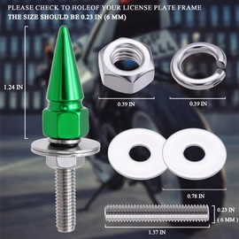 MEAJOO 4Pcs Spike License Plate Screw Fasteners Kit, Decorative Anti-Theft Stainless Steel & Aluminum Alloy Frame Bolts Fits Most Vehicles, Trucks, and Motorcycles(Green)