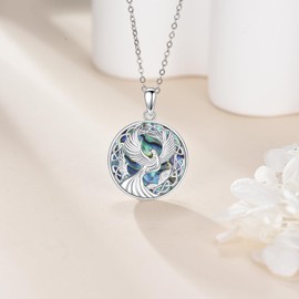 AXOMY Phoenix Necklace 925 Sterling Silver Phoenix Rising Pendant Necklaces Abalone Shell Jewelry Gifts for Women