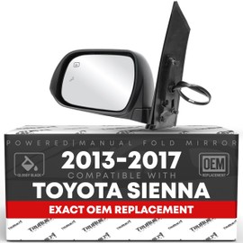 Driver Side Mirror Replacement - Compatible with 2013-2017 Toyota Sienna - Powered Adjustment, Heated, Manual Fold, Flat Glass - Smooth Black, 6H6P - OEM 87940-08113, TO1320301