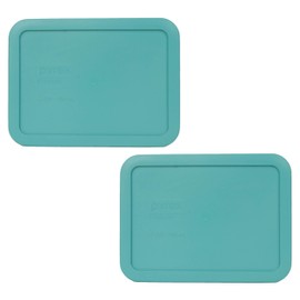 Pyrex Bundle - 2 Items: 7210-PC 3-Cup Turquoise Rectangle Plastic Food Storage Lids Made in the USA