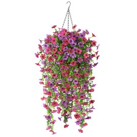 Homsunny Artificial Flowers Hanging Basket for Outdoor Spring Decor, Fake Hanging Flower Faux Mums UV Resistant Silk Daisy for Outside Front Porch Patio Balcony Garden Backyard