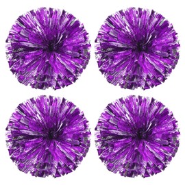 PATIKIL Cheerleading Pom Poms, 4 Pack PET Cheer Pom with Finger Holes for Sport Game Team Spirit Fun Dance Stage Events, Purple Silver