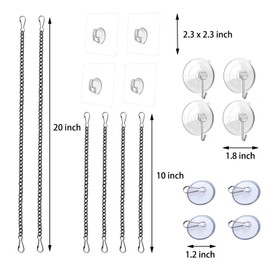 Stained Glass Window Hanging Chain Kit with Suction Cup Hooks, Black Picture Hanging Chain Sunshine Catcher Metal Nickel Plating Stained Glass Window Panels Chain 10 Inch and 20 Inch