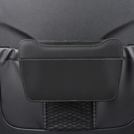 Qirc Car Leather Trash Can for Seat Back, Upgrade Hanging Garbage Bin, Waterproof Foldable Stroage Organizer for Car, Multipurpose Interior Accessories for SUV Truck RV Camping (Black-Seat Bag)