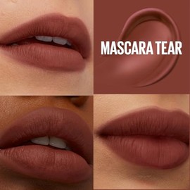 Maybelline Super Stay Teddy Tint, Tinta para Labios Mate Difuminado, Larga Duración 12 Horas, Textura Suave, No Transfiere, A Prueba de Bebidas y Besos, Tono Mascara Tear, 5 ml