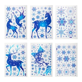Tabanzhe 5 Sheet Christmas Window Stickers-Reusable Double Sided Window Clings Blue Reindeer Snowflake Winter Themed Decoration Decals Stickers for Glass Christmas Window Snowflake Scene