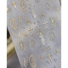 Oumino Nail Sticker, Cross Angel, Gold Color, Nail Sticker, For Hands, 3D Nail Design, Nail Wrap, Cute, Popular, Fashionable, Sparkling, Nail Decoration, DIY, Just Stick, Nail Art, Birthday, Party