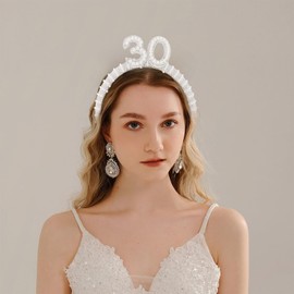 WHAVEL 30th Birthday Decorations for Her, Pearl Birthday Headband 30 Birthday Crown 30th Birthday Gifts Birthday Crown Happy Birthday Accessories for Women