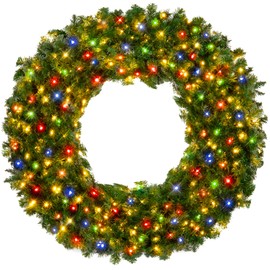 Best Choice Products 48in Large Artificial Pre-Lit Fir Christmas Wreath Holiday Accent Decoration w/ 200 Multicolor Lights, 714 PVC Tips