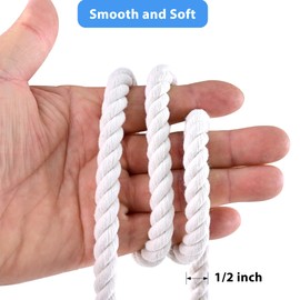 White Cotton Rope 1/2 inch Rope x 100ft Natural Twisted Cotton Rope,Strong Triple-Strand Rope,Cotton Craft Rope,Thick Rope,Available as Tug of War Rope, Nautical Rope,and Workout Rope, etc.