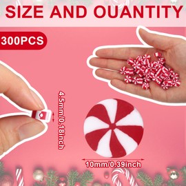 Hiboom 300 Pcs 10 mm Christmas Candy Polymer Clay Beads Ornaments Christmas Tree Hanging Peppermint DIY Crafts Bead for Jewelry Making Earring Bracelet Necklace Craft for Party Supplies (White, Red)