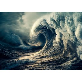 BELECO 7x5ft Fabric Big Ocean Waves Backdrop Vortex Hurricane Storm Waves Tsunami, Dark Sea Gloomy Sky Clouds Background Ocean Nautical Adventure Party Decorations Portrait Shoot Studio Prop