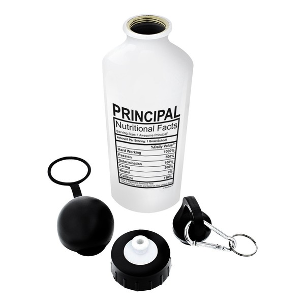 ThisWear Principal Gifts for Men Principal Nutritional Facts School Principal Appreciation Gifts Gift Aluminum Water Bottle with Cap & Sport Top White