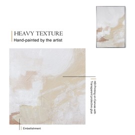 Framed Neutral Abstract Wall Art Set - Pastel Duotone Tan and White Abstract Illustrations Modern Wall Art Decorative Contemporary for Living Room, Bedroom, Office - 16"x24"x2