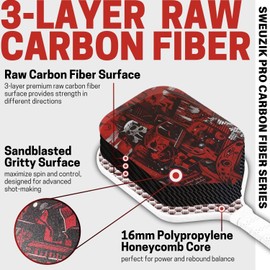 Raw Carbon Fiber Pickleball Paddles, Matte Surface Stylish Red Pickle Ball Paddle for Enhanced Spin & Control, 16mm PP Honeycomb Core Pickleball Racket, Pickleball Paddle Gifts for Beginner & Advanced