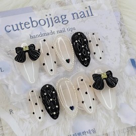 Dot emboss handmade nail tips - Square L / 도트엠보 수제네일팁 - 스퀘어L