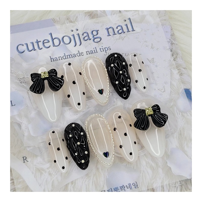 Dot emboss handmade nail tips - Square L / 도트엠보