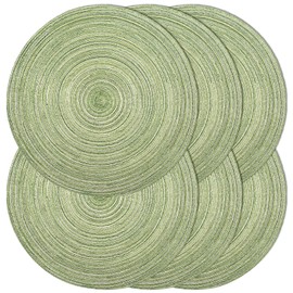 Noctiflorous Round Braided Placemats 15 Inch Round Table Mats Set of 6 for Dining Tables Natural Woven Heat Resistant Place Mats (Green)