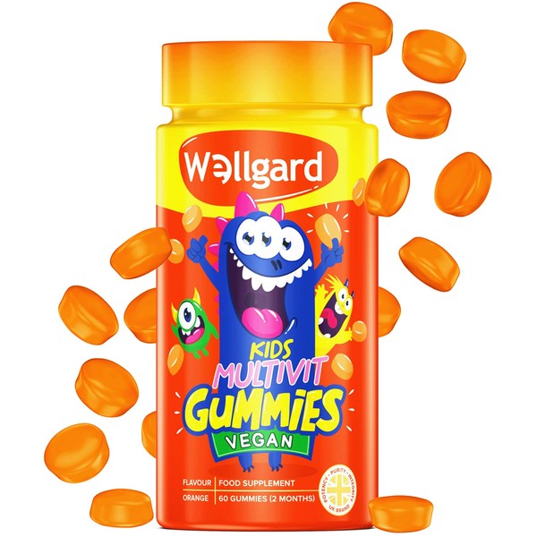 Wellgard Vegan Childrens Vitamins, Kids Multivitamin Gummies - Kids Vitamins Multivitamins, 60 Gummies, Orange Flavour