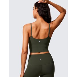 CRZ YOGA Butterlift Womens Scoop Neck Longline Sports Bra - U Back Adjustable Straps Workout Crop Tank Top with Built in Bra Olive Green Small