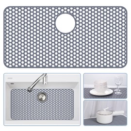 Bestjing Silicone Sink Protectors for Kitchen Sink with Rear Drain - 28.3"x 15.7" Kitchen Protector Accessory, Non-Slip Heat Resistan Mat for Bottom of Farmhouse Stainless Steel Porcelain(Rear Hole)