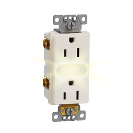 Schneider Electric – Square D X Series 15A 125V Tamper Resistant Lighted Duplex Decorator Receptacle Outlet, Sensor-Enabled 2700K LED Night Light, Screw-In Installation, Side Wires, Matte Light Almond