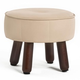 oakvivo Foot Stool, Round Ottoman Footstool Under Desk Footrest Step Stool, Leather Foot Rest with Non-Skid Wooden Legs for Lounge Living Room, Bedroom, Couch, Entryway