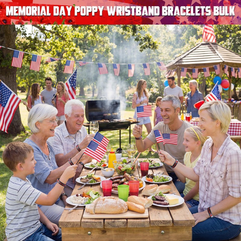 Wavwavw 60 Pcs Bulk Veterans Bracelets Gift Patriotic Party Favors