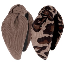 Amariver Headband for Women Knotted Wide Headband Leopard Top Knot Hair Band Non-slip Brown Head Band Soft Hair Accessories for Women Girls