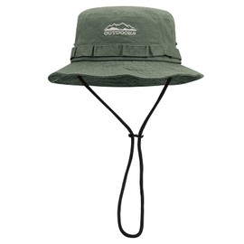 Clakllie Summer UV Protection Boonie Hat Jungle Bucket Hiking Hat with Chin String Windproof Fishing Cap Sun Hat,Army Green