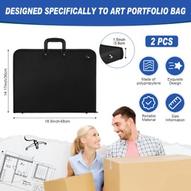 Sunnymove 2 Pack 19" x 14" Art Portfolio Tote Bag with Zipper Art Portfolio Case Black Carrying Storage Case Poster Storage Bag For Poster, Scrapbook, Keepsake, Bulletin Board, Sketching and Drawing