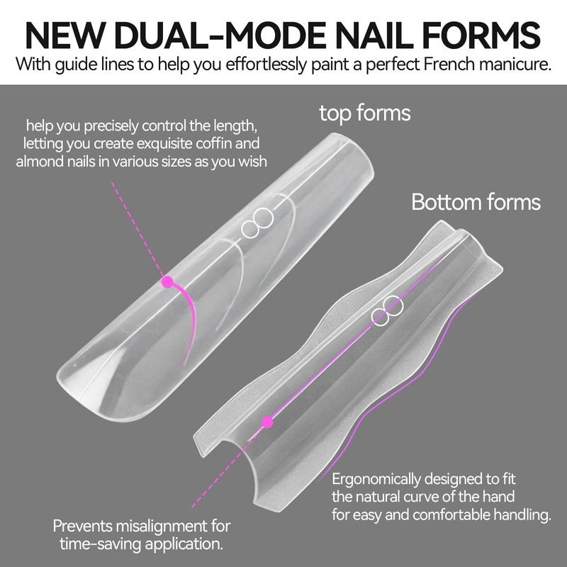 ESUOHYM 180 Pcs Sandwich Nail Forms Reusable Quick Nails Extension