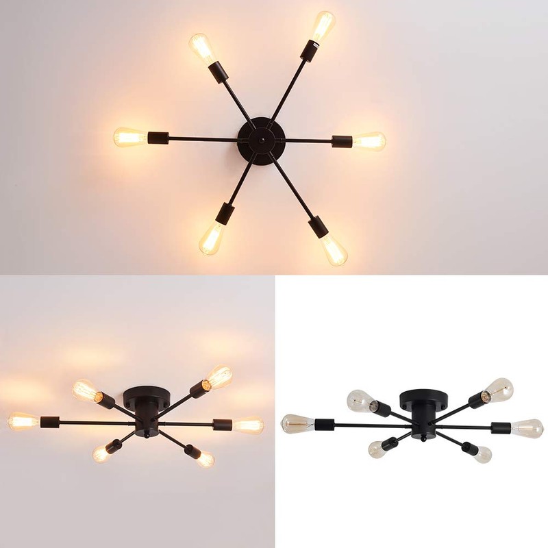 UOFUS 6 Lights Sputnik Semi Flush Mount Ceiling Light Matte