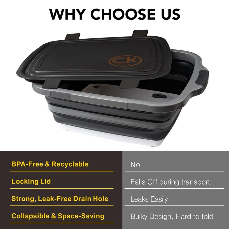 New LARGE Collapsible BBQ Prep Tub wtih LOCKING Lid &