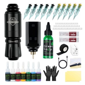 Rocket Rotary Pen with Rainbow Battery tattoo kit build in jump start mode, Type C charging, 1500mAh Battery Power Supply. Rotary Machine Kit Complete Tattoo (Black)
