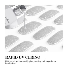 MelodySusie Semi Cured Gel Nail Strips (Silver Glitter)- Works with Any Nail Lamps, Salon-Quality, Long Lasting, Easy to Apply & Remove - Includes 30Pcs, 2 Prep Pads, Nail File & Wooden Stick