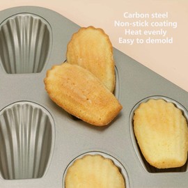 AOGVNA 6-Cup Nonstick Madeleine Pan 2 Pack Heavy Tinned Steel Madeleine shell pan(Golden)