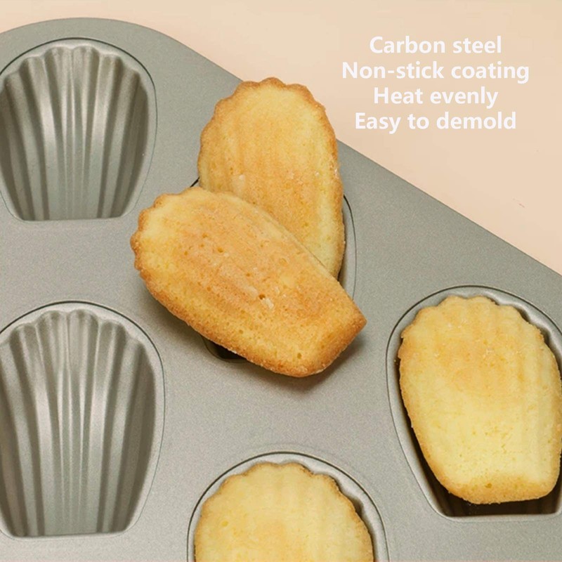 AOGVNA 6-Cup Nonstick Madeleine Pan 2 Pack Heavy Tinned Steel