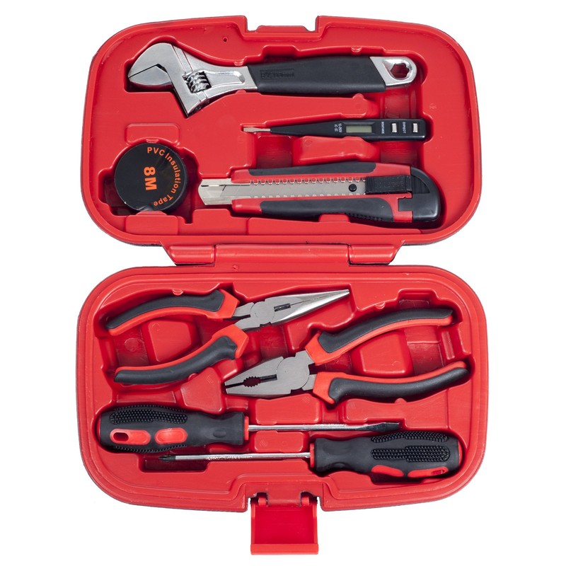 Household Hand Tools - 9-Piece Tool Set Includes Adjustable Wrench,