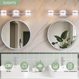 Lawyettle 3-Light Bathroom Light Fixtures, 19.7" Bathroom Lights Over Mirror, Modern Wall Sconces with 3CCT Adjustable, Chrome Vanity Lights for Bathroom Makeup Hallway