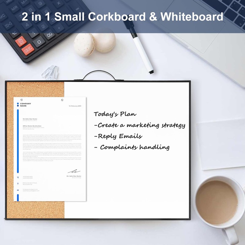 Small Cork Board Whiteboard Combo - 12" X 16" Portable