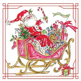 IHR Ideal Home Range Christmas Napkins Rosanne Beck - Disposable 3-Ply Paper Party Napkin Pack, Cocktail Size 5" x 5", Santa Sleigh With Presents, 20-Count