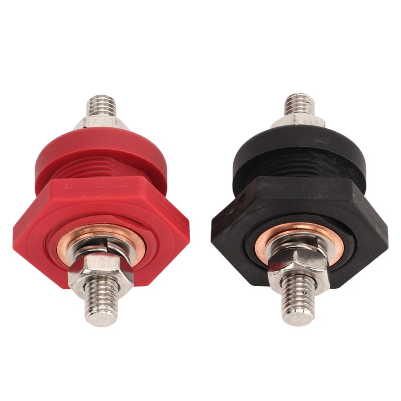 1Pair Thru Panel Battery Terminal Connectors 3/8 In Black Red
